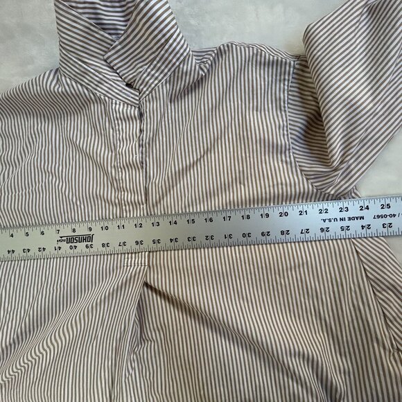 Womens Brown & White Collared 3/4 Sleeve A-Line Striped Shirt Dress Pockets - Picture 5 of 7